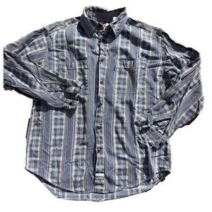 Levi's Shirt Men's Blue Plaid Long Sleeve Button Up Shirt Size L Blue Tab VTG